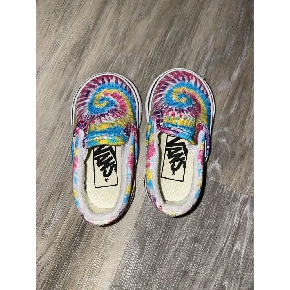 Vans Toddler Slip On Rainbow Tie Dye Shoes. Size